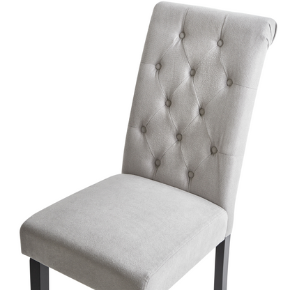 Set 2 Grey Fabric Dining Chairs Glam Modern Black Wood Legs