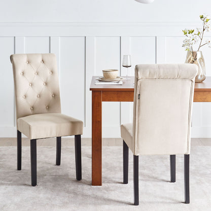 Sand Beige Fabric Dining Chairs Set of 2 Black Wood Legs