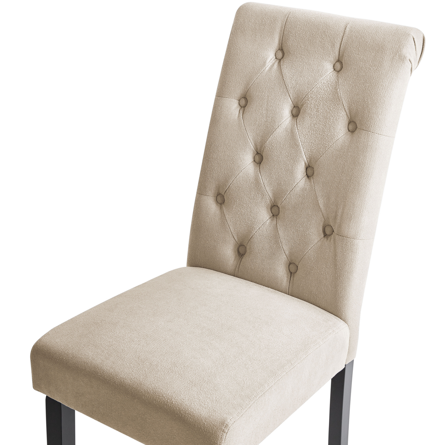 Sand Beige Fabric Dining Chairs Set of 2 Black Wood Legs