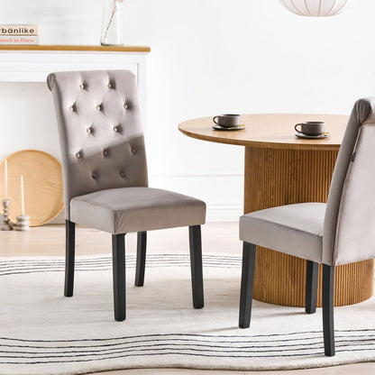Set of 2 Dining Chairs Grey Velvet with Black Wood Legs