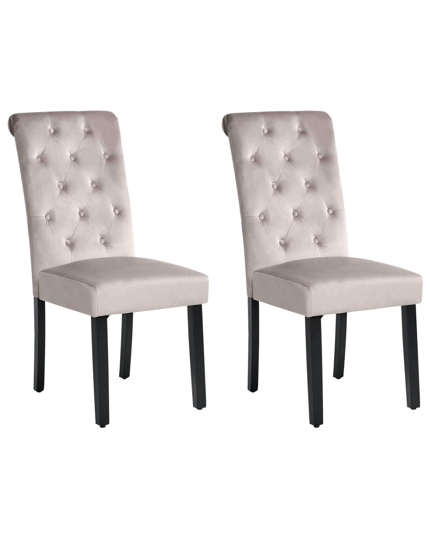 Set of 2 Dining Chairs Grey Velvet with Black Wood Legs