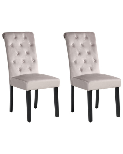 Set of 2 Dining Chairs Grey Velvet with Black Wood Legs