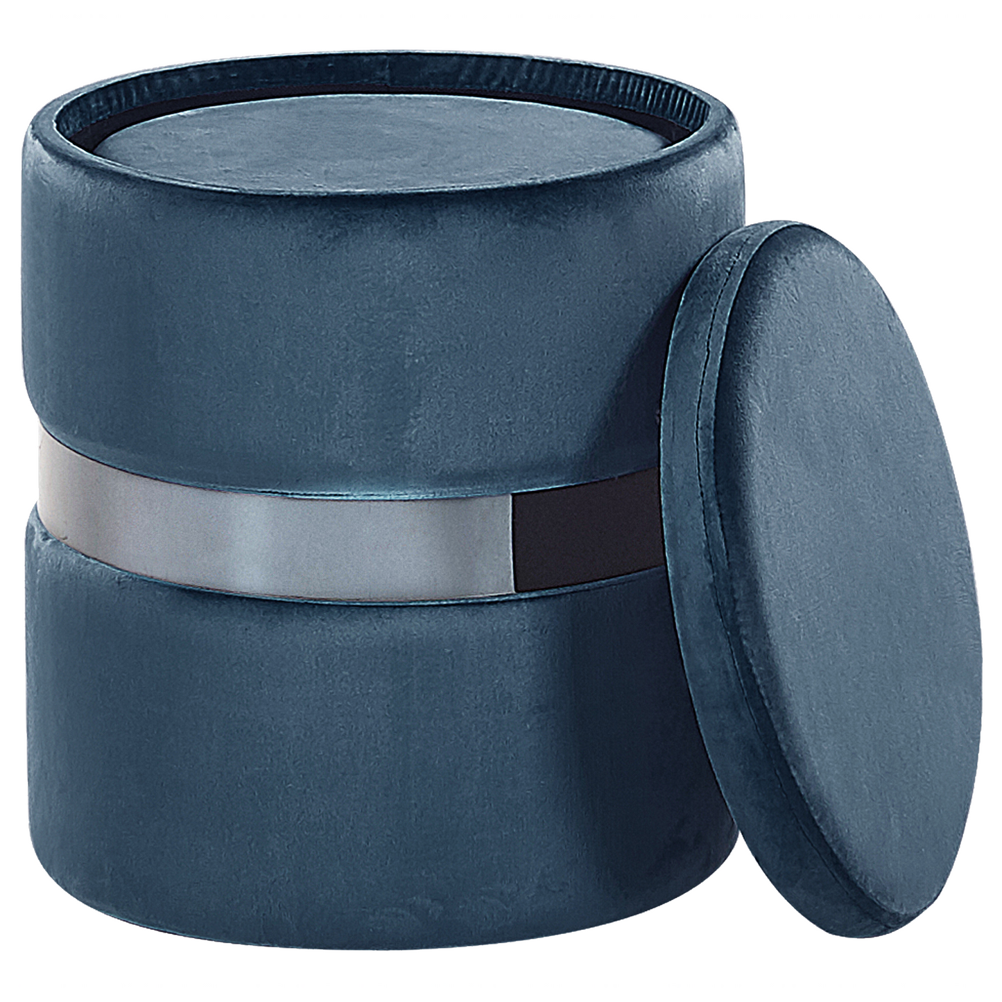 Velvet Storage Pouffes Set Of Two Light Blue Footstools With Metallic Band