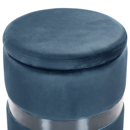 Velvet Storage Pouffes Set Of Two Light Blue Footstools With Metallic Band
