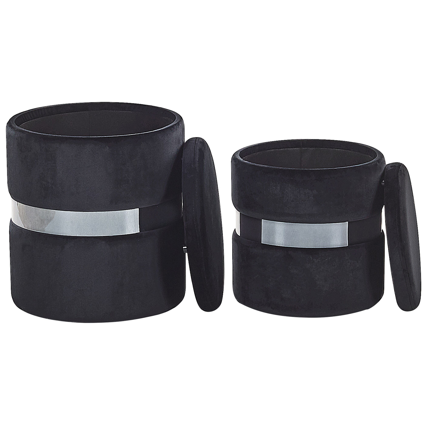 Velvet Pouffes Set Of 2 Black Metallic Band Footstools