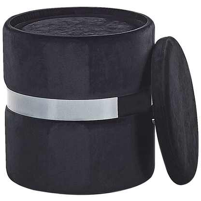 Velvet Pouffes Set Of 2 Black Metallic Band Footstools