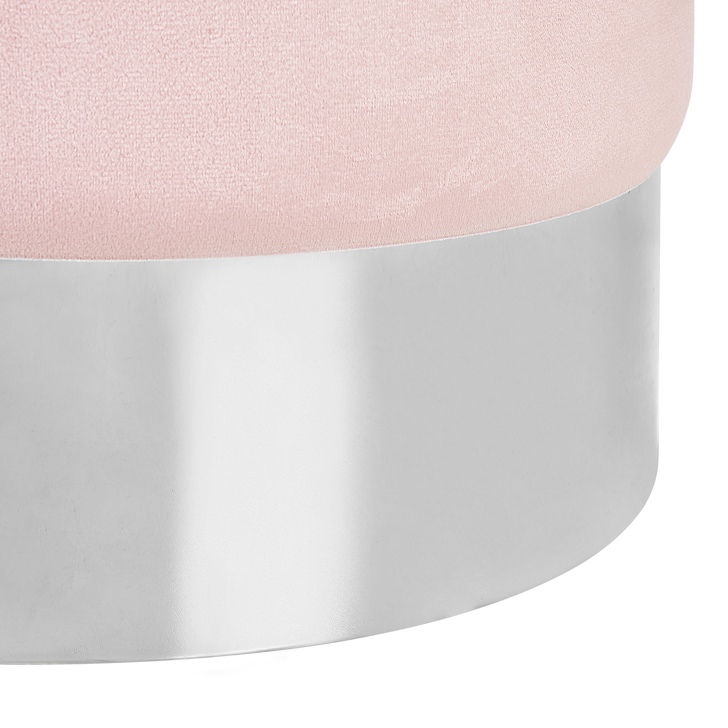 Velvet Co Pouffe Pink Velvet With Silver Metallic Band