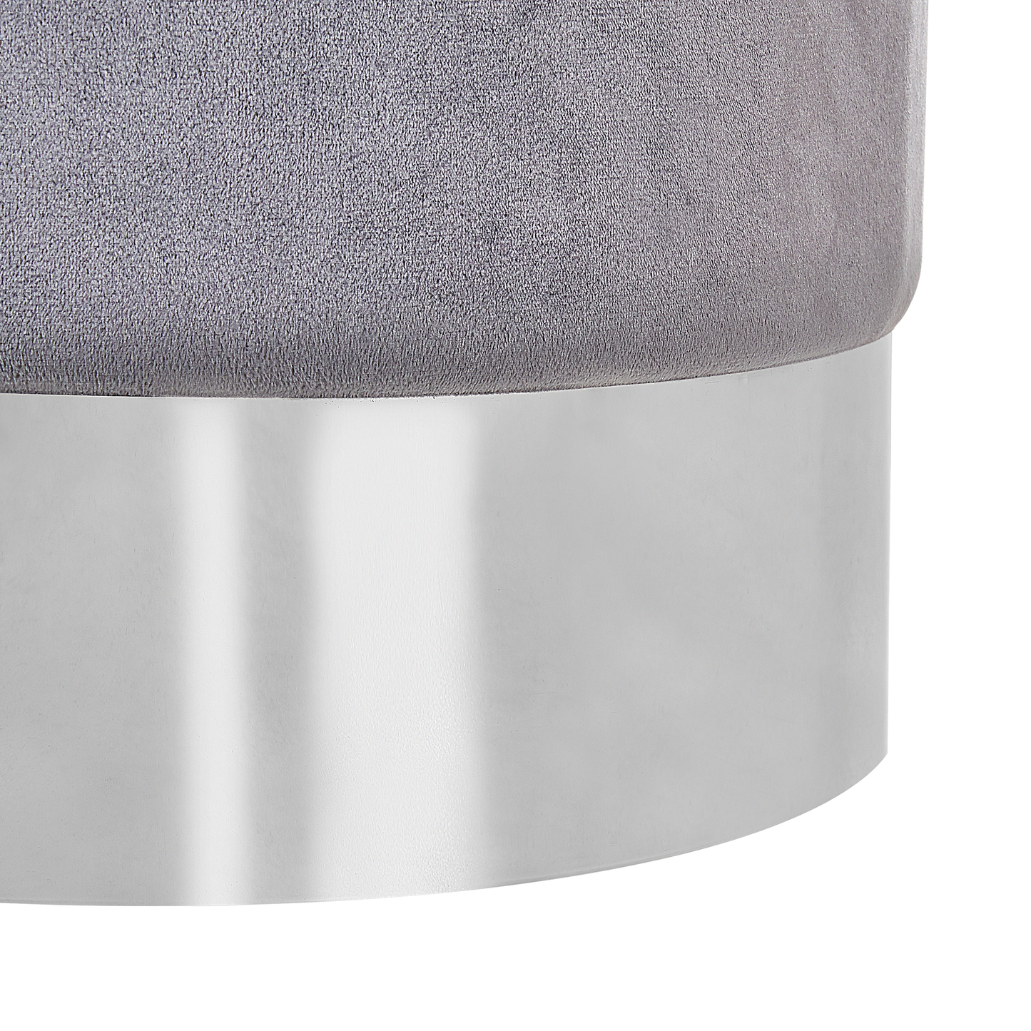 Velvet Pouffe Grey With Silver Band