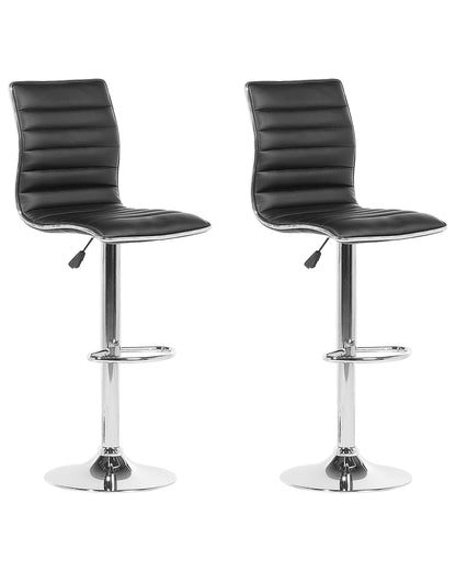 Elara Home Bar Chair Set Of 2 Black Faux Leather Seats With Silver Chrome Frames Counter Height Swivel Adjustable