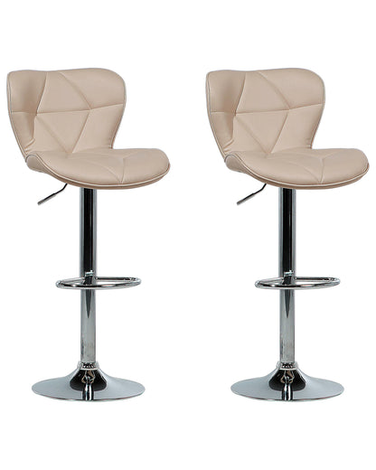 Living Set of 2 Beige Faux Leather Swivel Adjustable Bar Stools