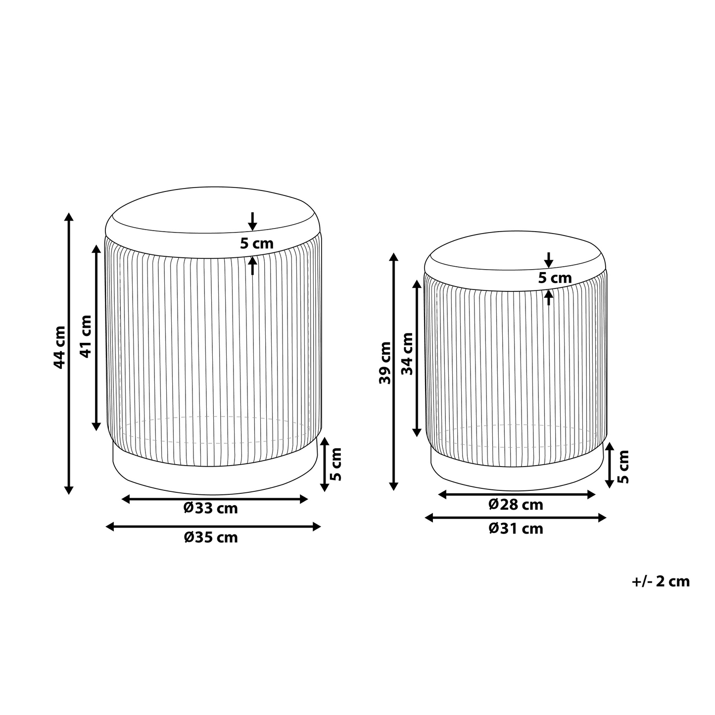 Set Of 2 Grey Storage Pouffes With Gold Base