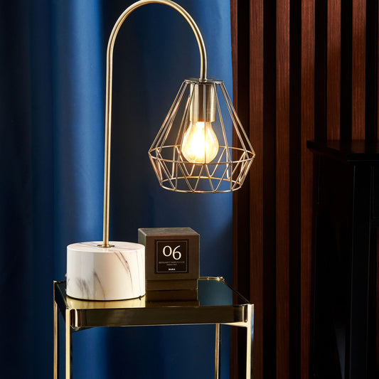 Brass Table Lamp With Diamond Cage Shade Marble Base