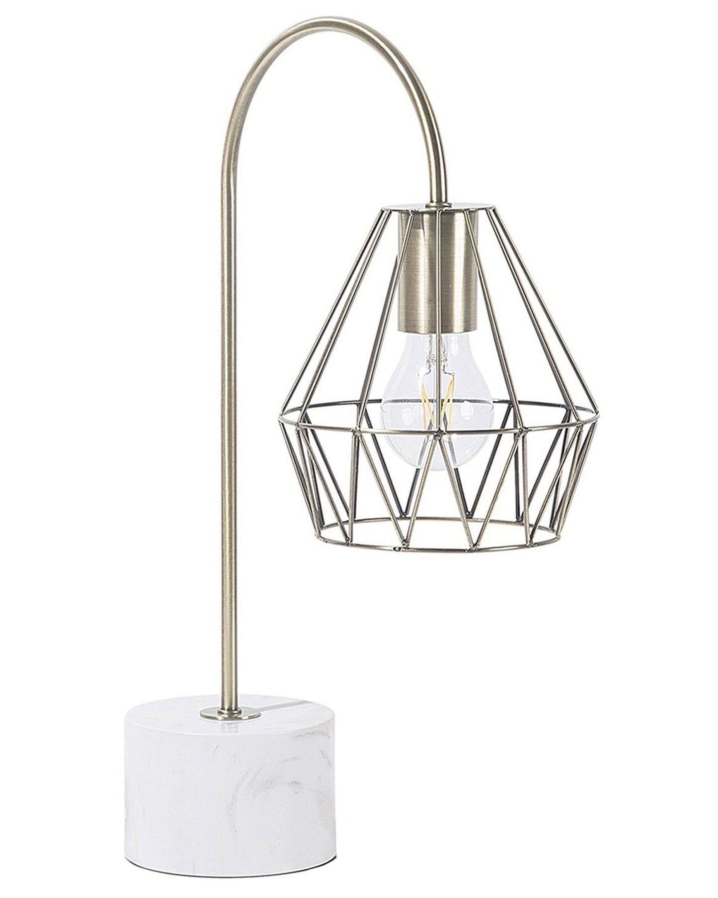 Brass Table Lamp With Diamond Cage Shade Marble Base