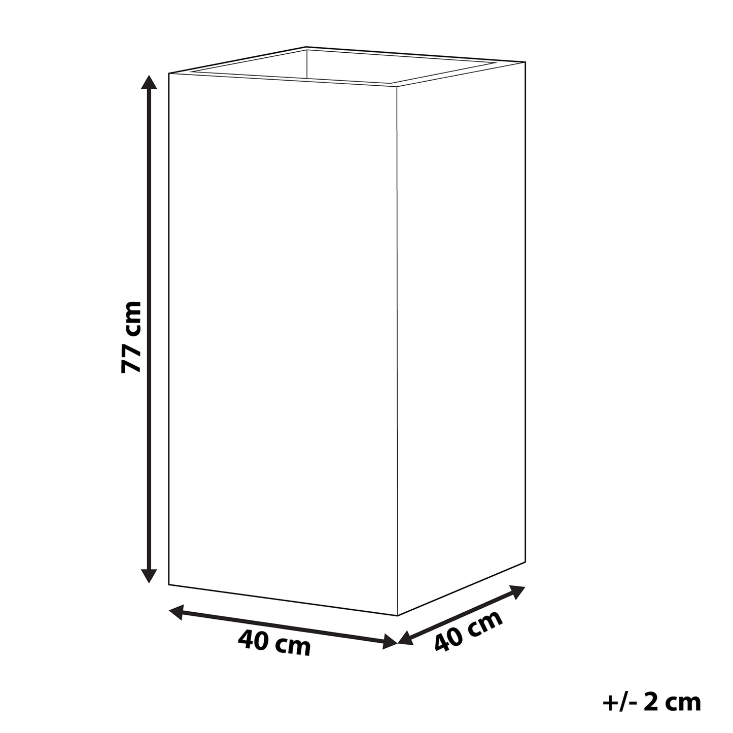 Black Fibre Clay Tall Plant Pot Square 40 x 40 x 77cm Indoor Outdoor