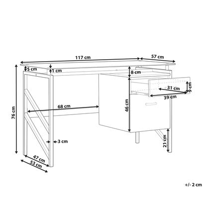 Black Tempered Glass Top Home Office Desk 117 By 57cm With Metal Frame And Two Drawers