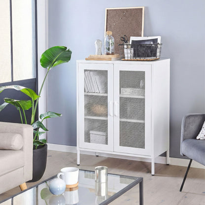 Industrial 2 Door White Steel Sideboard For Home Office