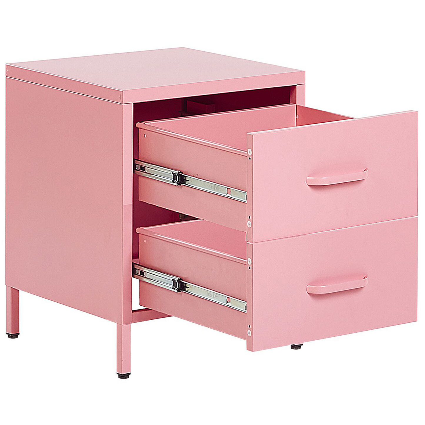 Home Pink Steel Bedside Table With 2 Drawers