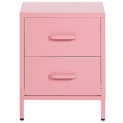 Home Pink Steel Bedside Table With 2 Drawers