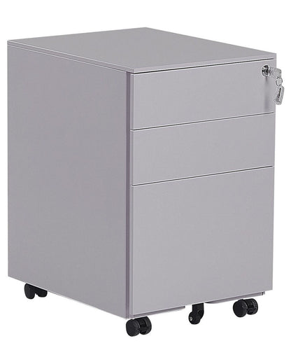 Office Storage Unit Grey Steel Castors 3 Drawers Key Locked Industrial Design