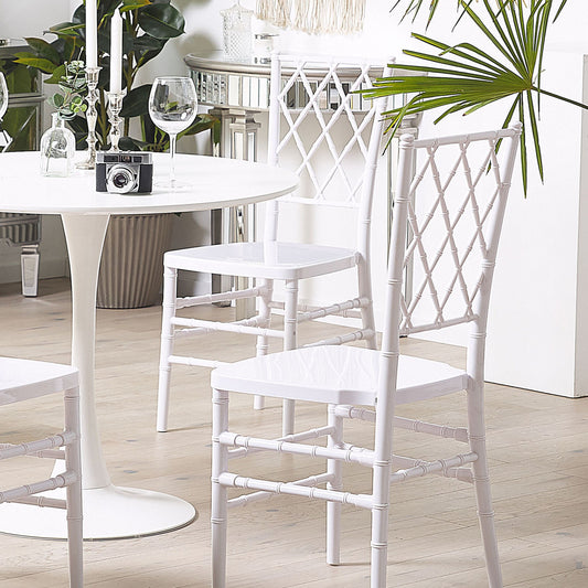 Set Of 2 White Synthetic Dining Chairs With Slatted Back Armless Vintage Modern Design