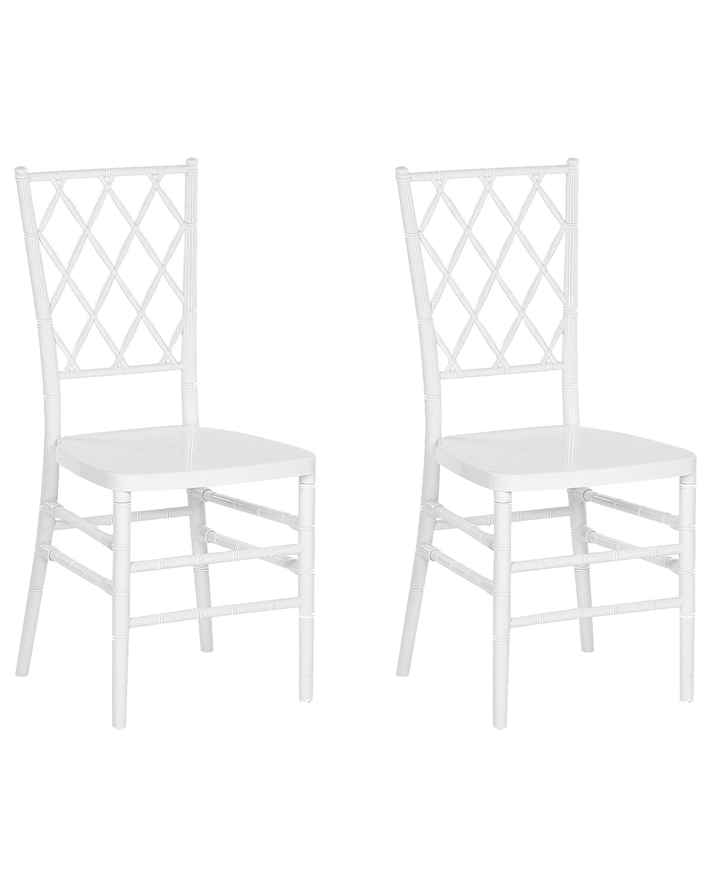 Set Of 2 White Synthetic Dining Chairs With Slatted Back Armless Vintage Modern Design