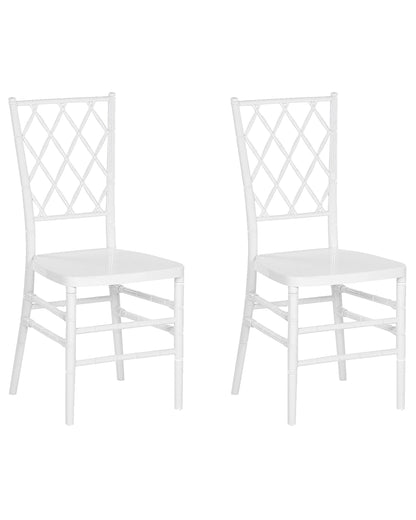 Set Of 2 White Synthetic Dining Chairs With Slatted Back Armless Vintage Modern Design