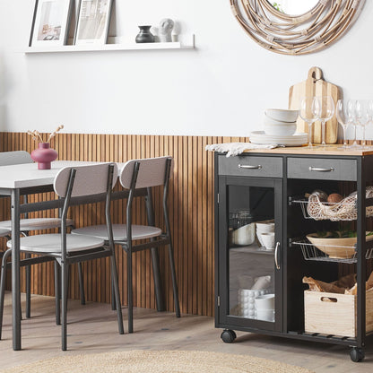 Kitchen Trolley Black Pine Wood With 2 Drawers 1 Cabinet 2 Racks Castors Living Room