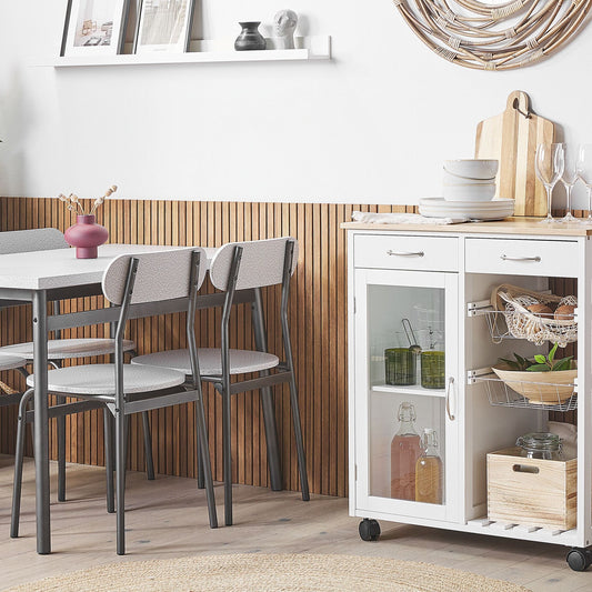 White Pine Kitchen Trolley With 2 Drawers 1 Cabinet 2 Racks Castors For Living Room
