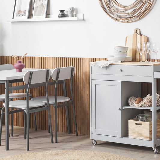 CountryLane Kitchen Trolley Grey 75x43x87 cm MDF Rubberwood Castors