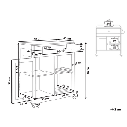 CountryLane Kitchen Trolley Grey 75x43x87 cm MDF Rubberwood Castors