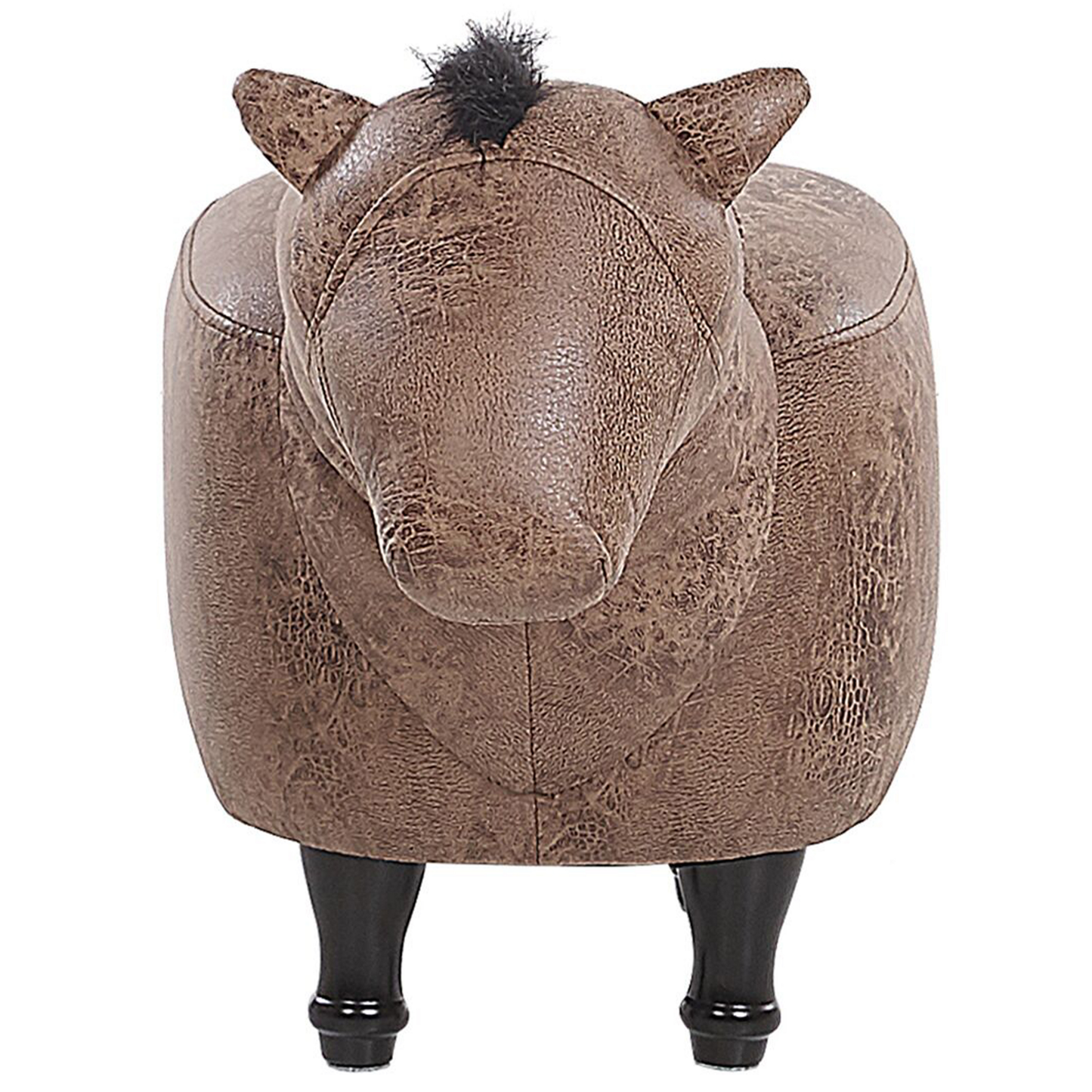 Kids Animal Horse Stool Brown Fabric Leather Look Footstool With Wooden Legs