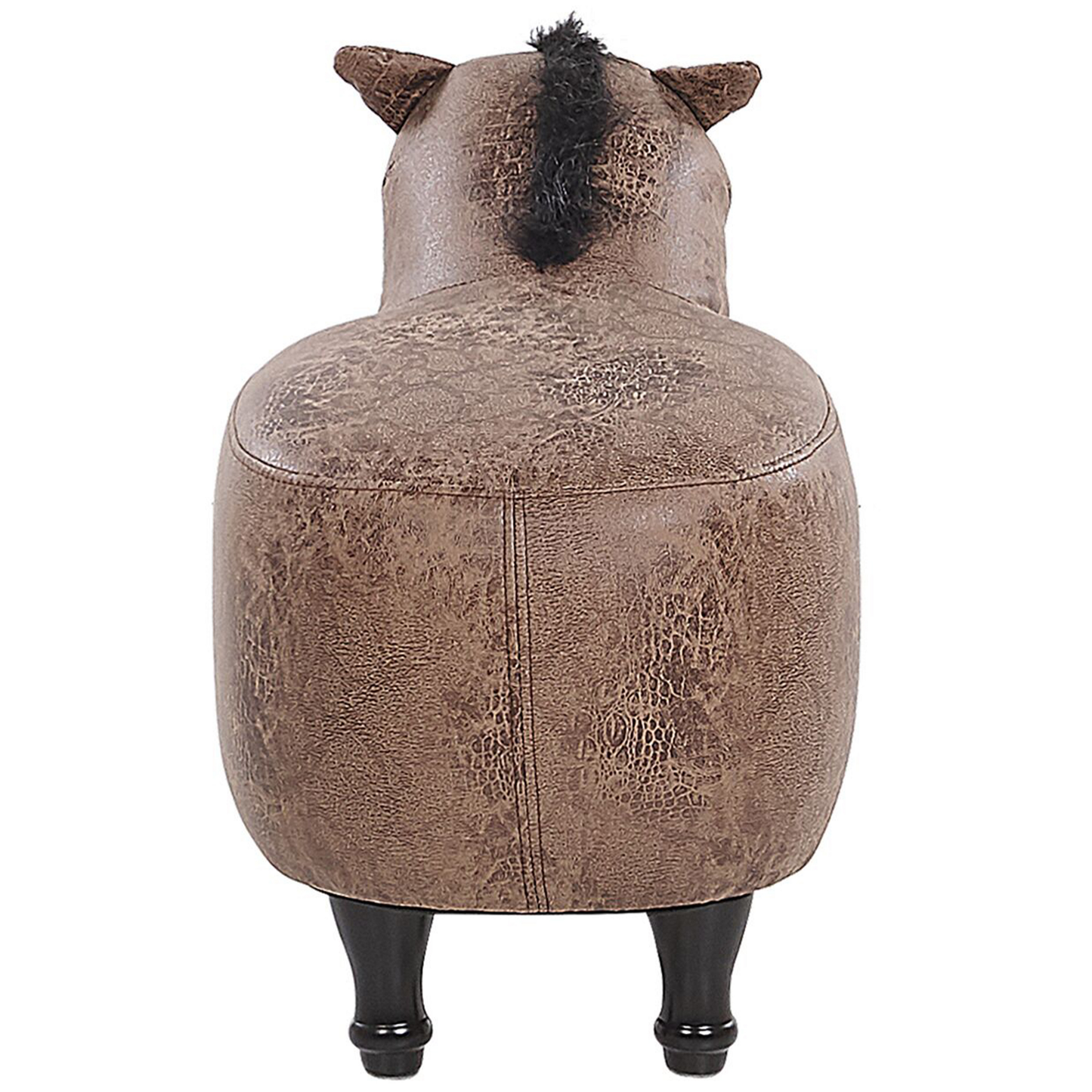 Kids Animal Horse Stool Brown Fabric Leather Look Footstool With Wooden Legs