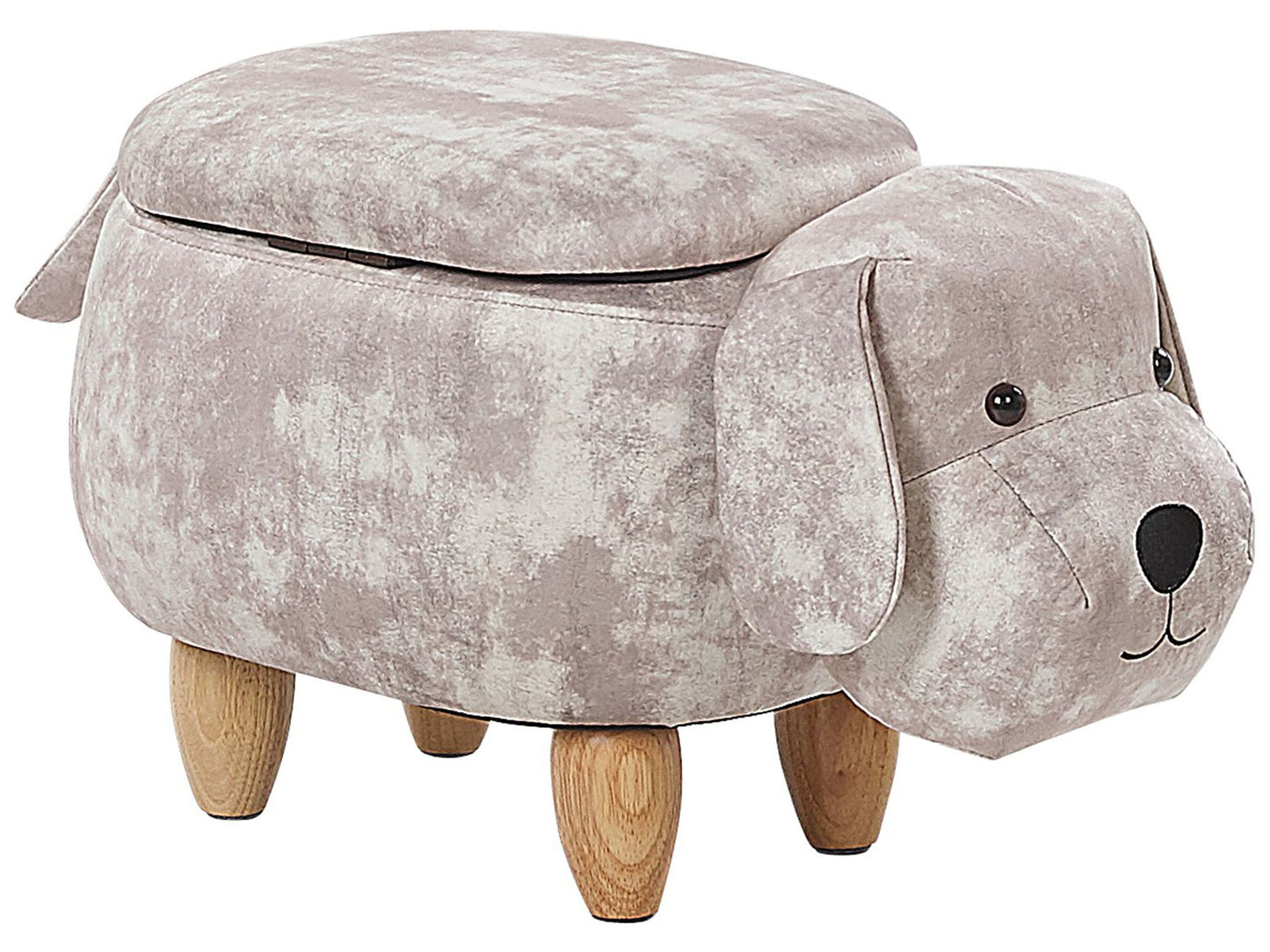 Beige Kids Animal Stool With Storage Footstool Wooden Legs