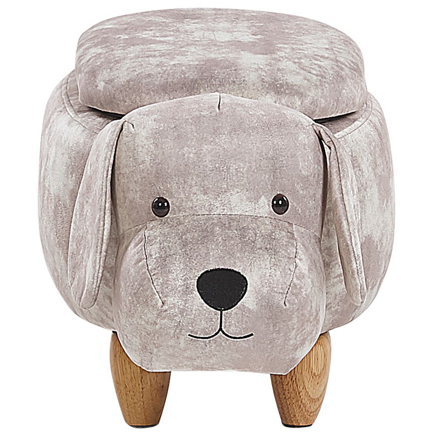 Beige Kids Animal Stool With Storage Footstool Wooden Legs