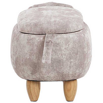 Beige Kids Animal Stool With Storage Footstool Wooden Legs