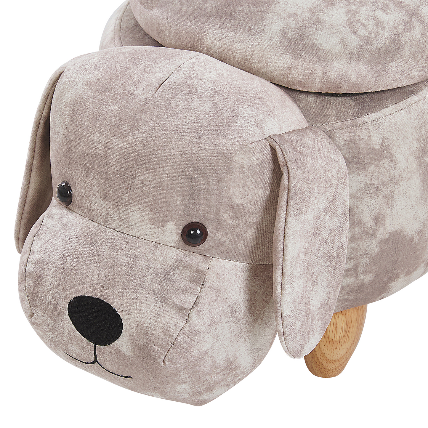 Beige Kids Animal Stool With Storage Footstool Wooden Legs