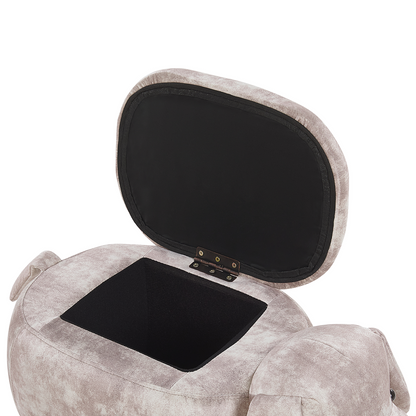 Beige Kids Animal Stool With Storage Footstool Wooden Legs