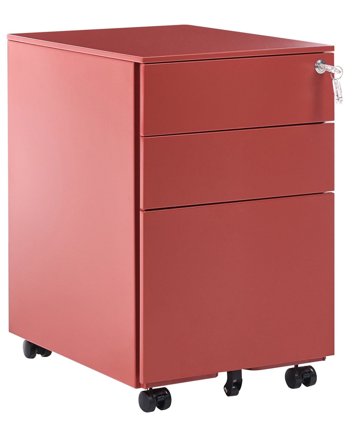 Red Metal Storage Cabinet With 3 Drawers Key Lock Castors