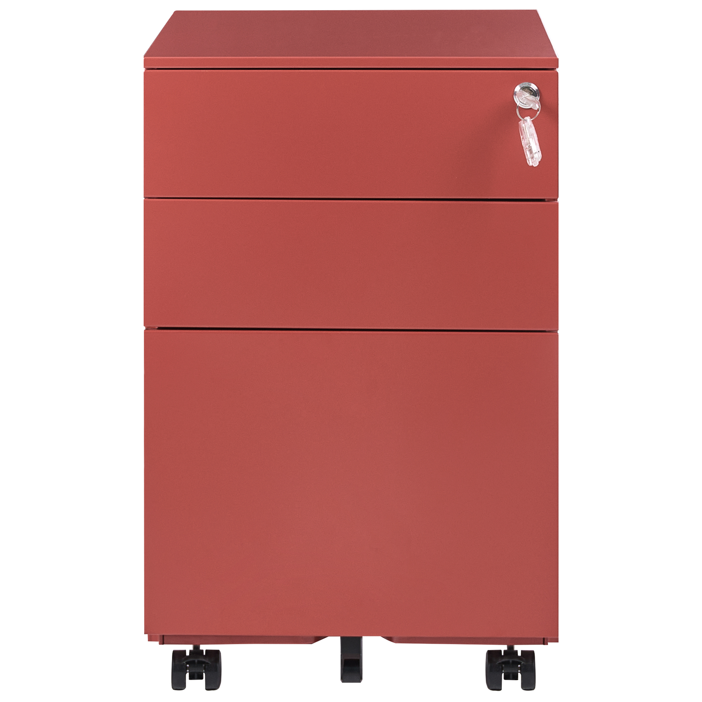 Red Metal Storage Cabinet With 3 Drawers Key Lock Castors