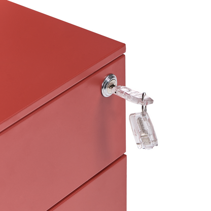 Red Metal Storage Cabinet With 3 Drawers Key Lock Castors