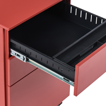 Red Metal Storage Cabinet With 3 Drawers Key Lock Castors