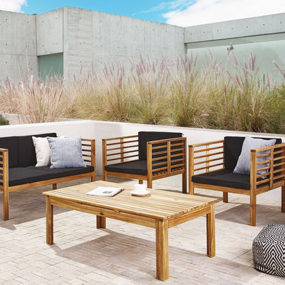 Garden Conversation Set Acacia Wood Black Cushions 4 Seater