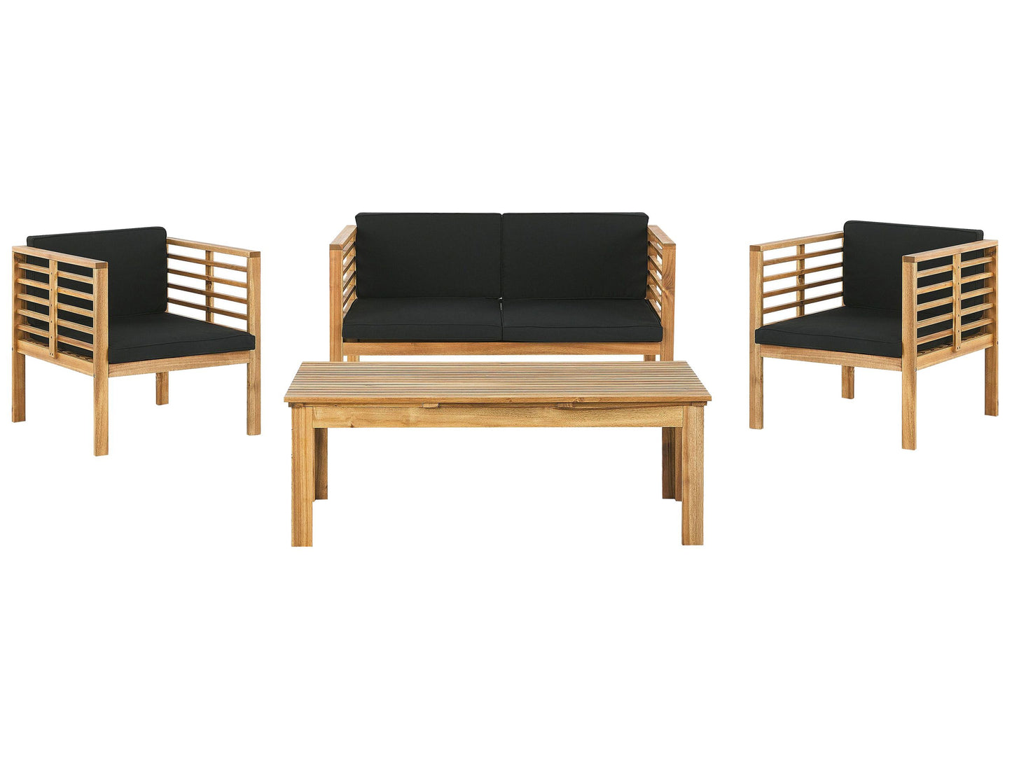 Garden Conversation Set Acacia Wood Black Cushions 4 Seater