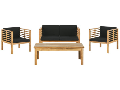 Garden Conversation Set Acacia Wood Black Cushions 4 Seater