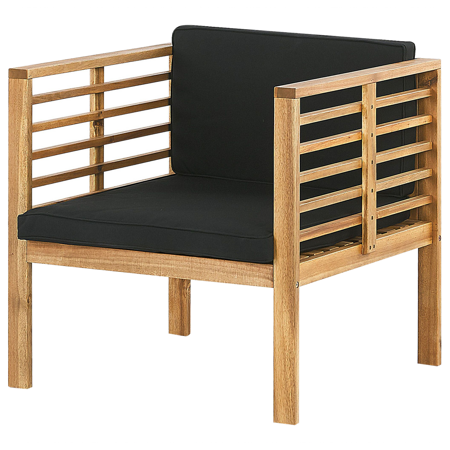 Garden Conversation Set Acacia Wood Black Cushions 4 Seater