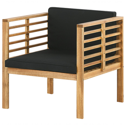 Garden Conversation Set Acacia Wood Black Cushions 4 Seater