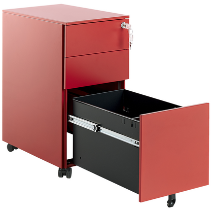 Red Metal Storage Cabinet With 3 Drawers Key Lock Castors