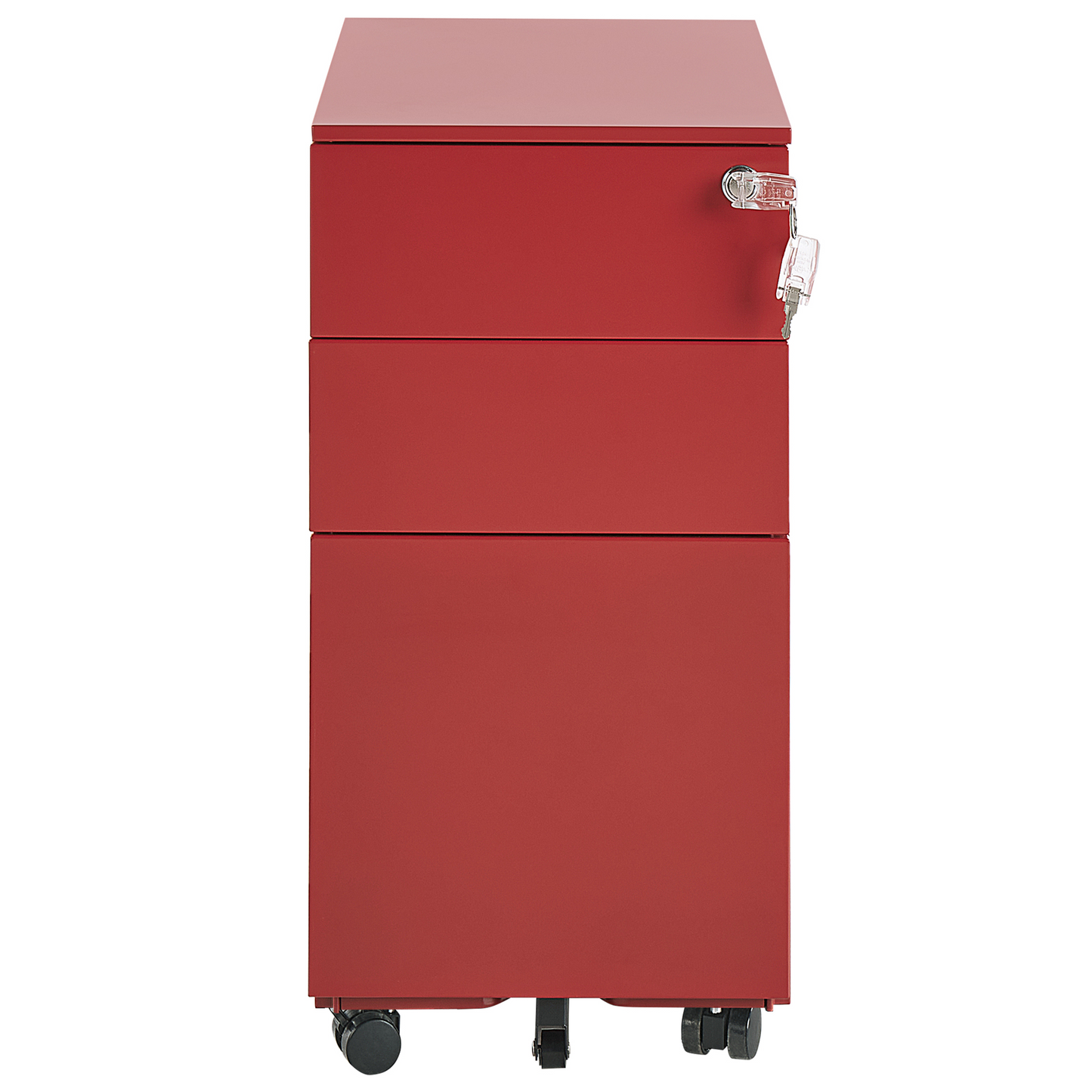 Red Metal Storage Cabinet With 3 Drawers Key Lock Castors