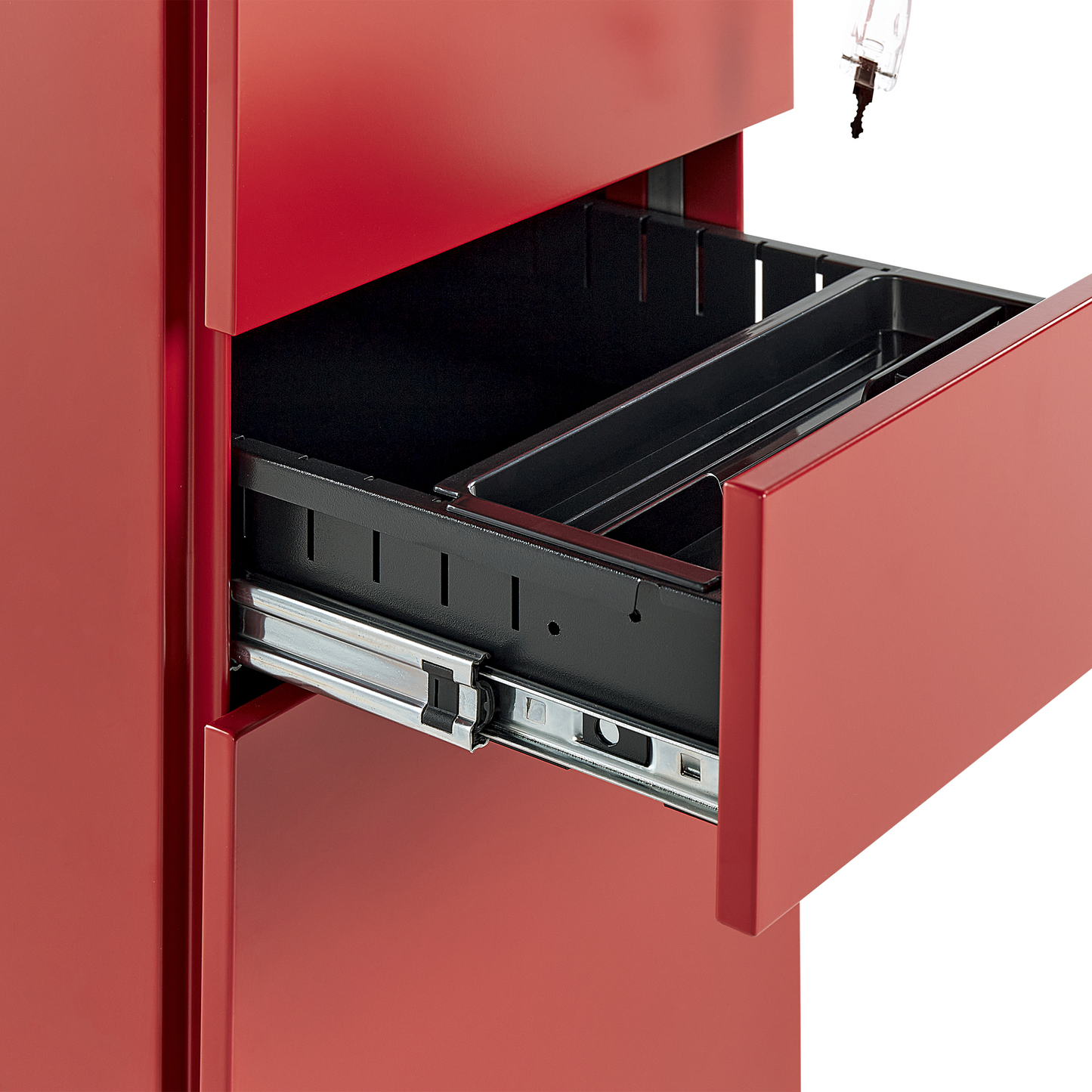 Red Metal Storage Cabinet With 3 Drawers Key Lock Castors