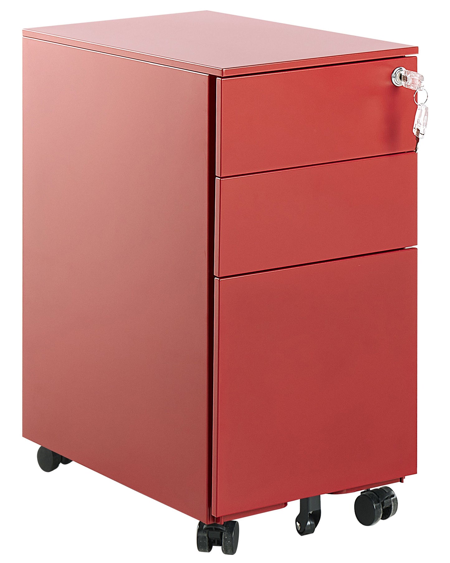 Red Metal Storage Cabinet With 3 Drawers Key Lock Castors